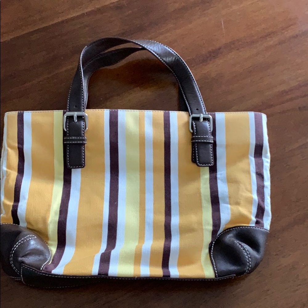 Striped yellow and brown Fossil tote
